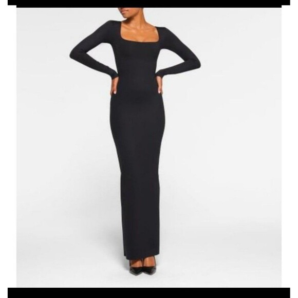 Skims Body Long Slip Dress long sleeve NWT XS onyx - Picture 2 of 4